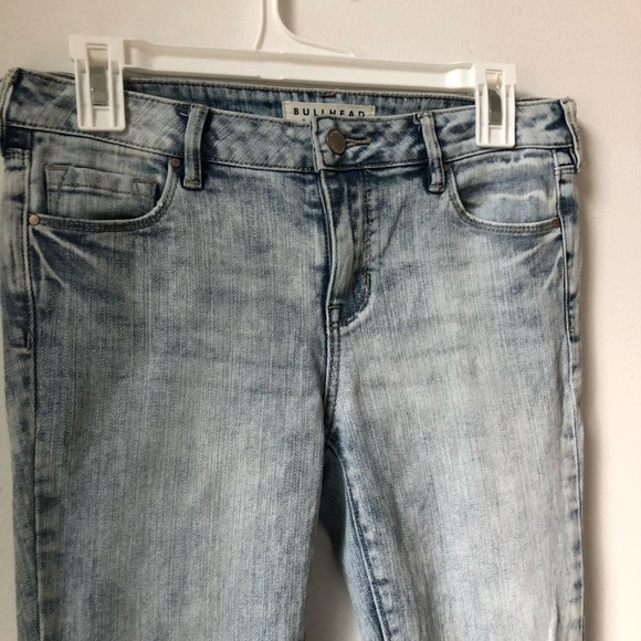 BULLHEAD Denim Light Washed Light Blue Skinny Distressed Jeans Raw Hem Size 26 - Picture 10 of 13